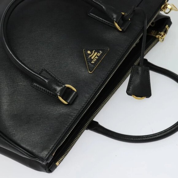 PRADA Hand Bag Safiano Leather 2way Black Gold Auth - Picture 6 of 15